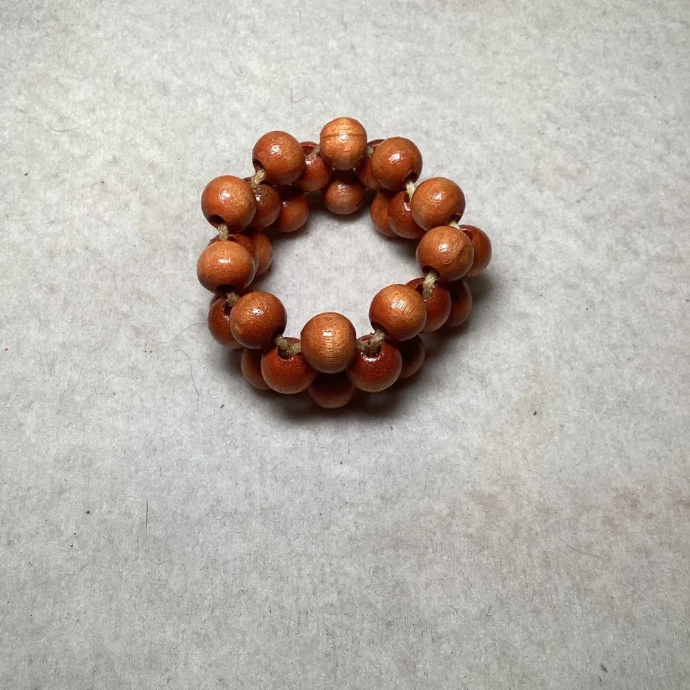 Vintage Set of 4 Beaded Wood Napkin Rings Brown Boho Rustic Table Decor